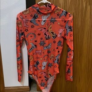 Orange Western Print Bodysuit
